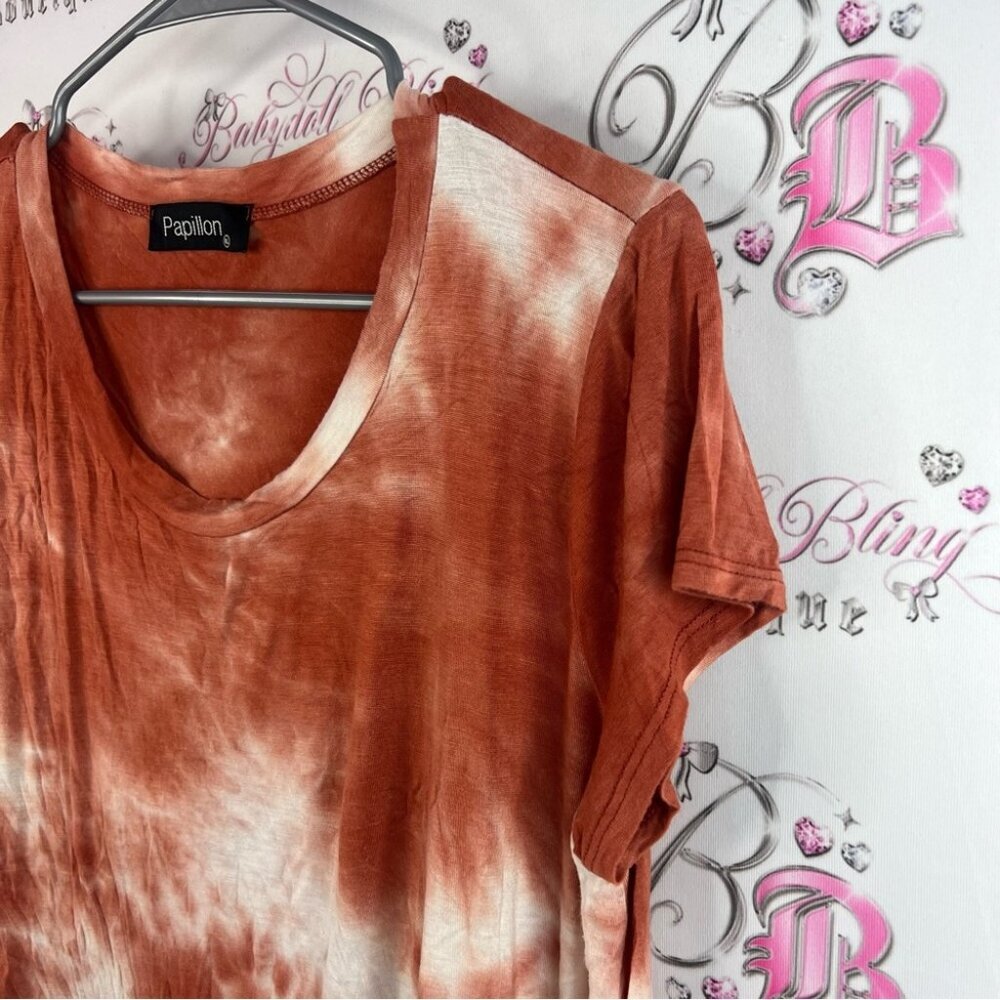 Papillon Blanc tshirt tee boho Tie-Dye Short Sleeve Top - Rust and White - Picture 4 of 9